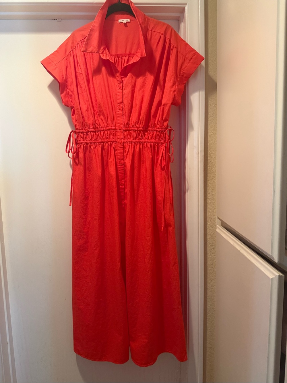 JODIFL Orange Midi Shirtdress with Drawstring Waist